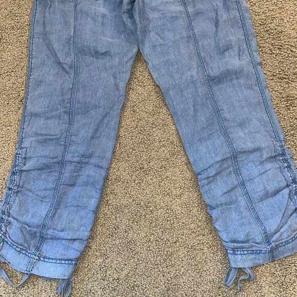 Anthropologie MARRAKECH Women's 100% Linen Cargo Joggers Sky Blue -EUC - Size 26 - Picture 8 of 14